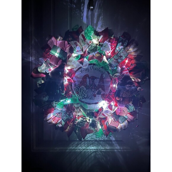 Handmade Christmas Tree Gnome Holiday Ribbon Door Wreath 22 ins W71 - Picture 10 of 11